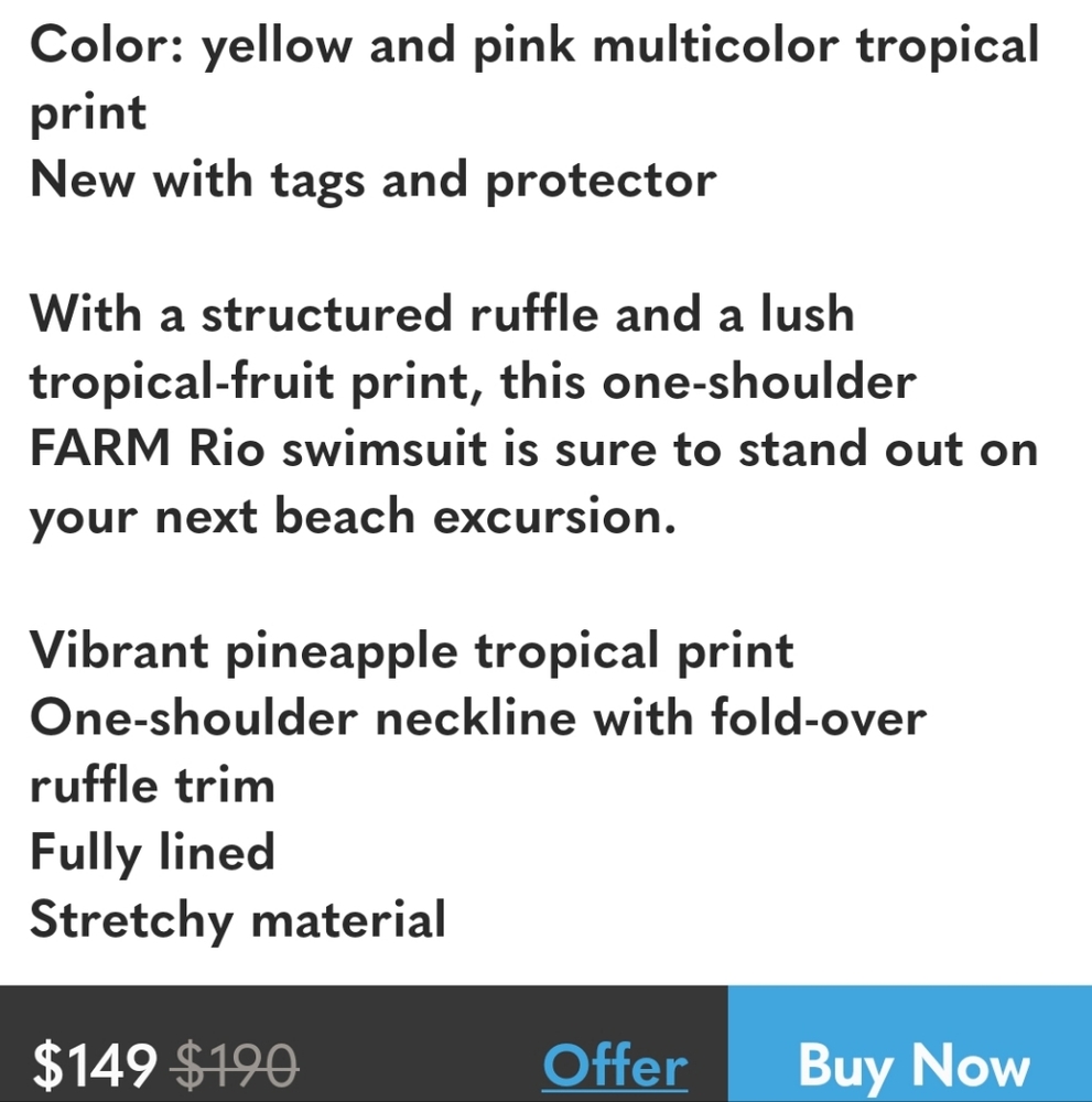 FARM RIO Tropical Dreams One-Shoulder Side Ruffle One Piece Swimsuit NWT - Picture 9 of 9